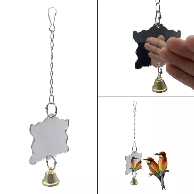 Miroir pour oiseaux avec cloche Jouets interactifs Clip sur la cage Accessoire