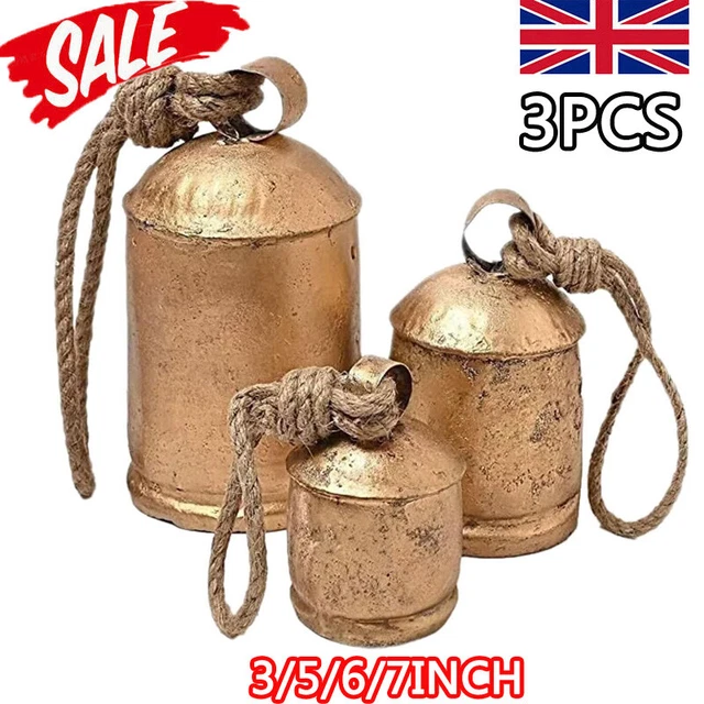 Set of 3 Giant Harmony Cow Bells Vintage Handmade Rustic Christmas Bell Home