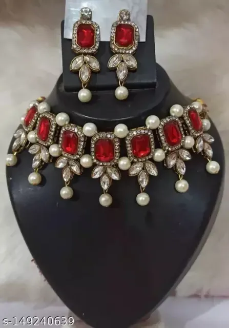 South Indian Matte Gold-Plated Bollywood Pearl Style Temple Necklace Jewelry set