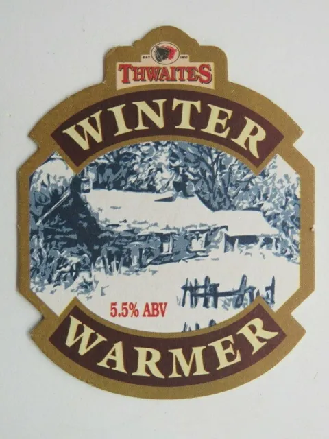 Beer COASTER ~ THWAITES Brewery Winter Warmer ~ Lancashire, UK ~ Snowy Homestead
