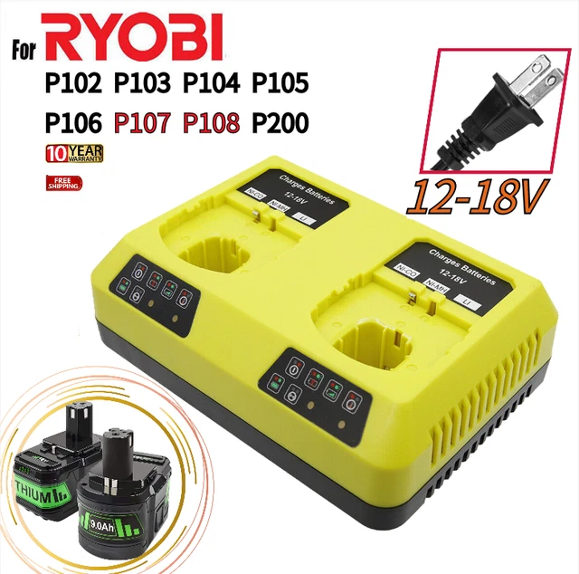 DUAL CHARGER FOR RYOBI P108 18V One+ Plus High Capacity P109 Lithium