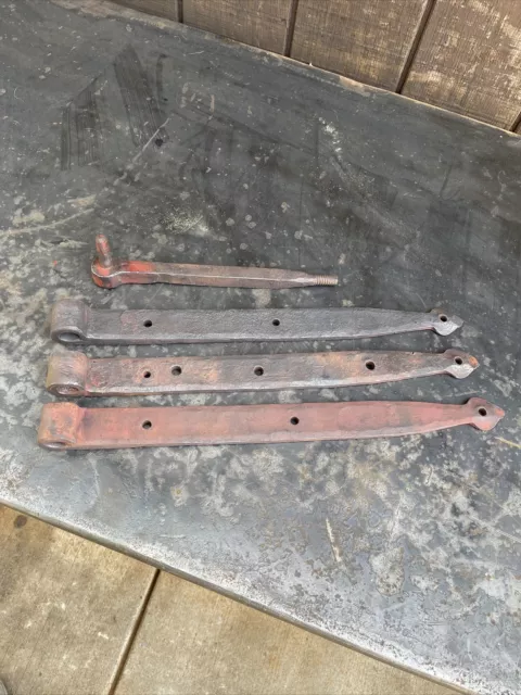 3 Antique Blacksmith Hand Forged Barn - Gate - Door Strap Hinges