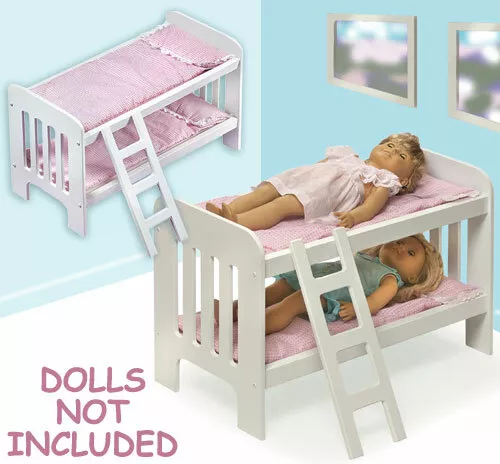 New Wooden Play Doll Bunk Bed with Ladder #BBT1855 White/Pink Gingham