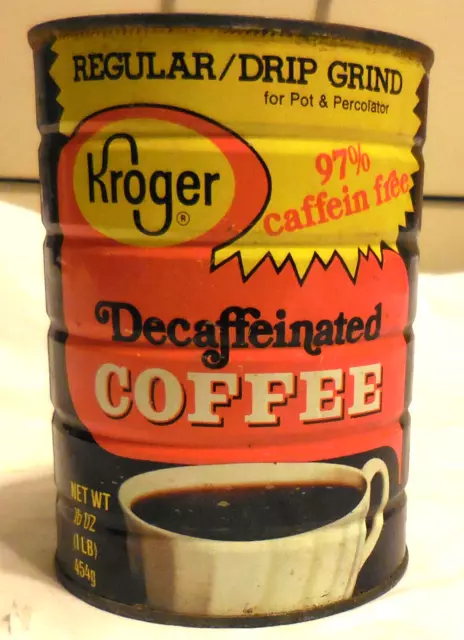 1 Kroger Regular Drip Grind Decaffeinated  Coffee Tin Can 16 Oz EMPTY no lid VTG