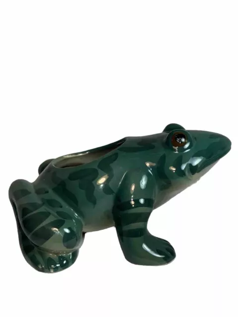 Cute Frog Shaped Ceramic Planter Flower Pot Green With Dark Green Designs