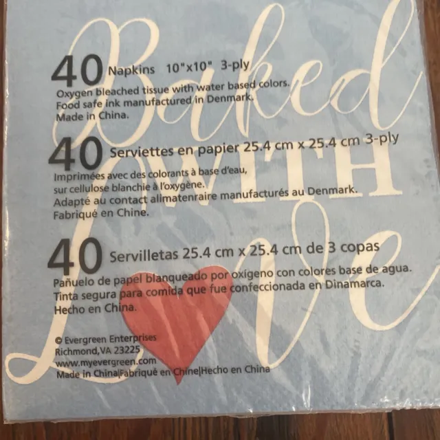 Cypress Home BAKED WITH LOVE Dessert Cocktail Napkins 5”X5” Pack Of 40 HEART 2
