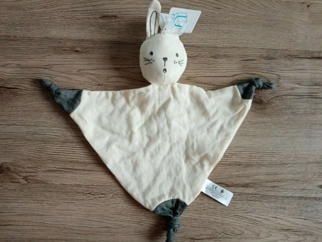 Doudou plat lapin lange blanc écru gris pois Simba Kiabi neuf