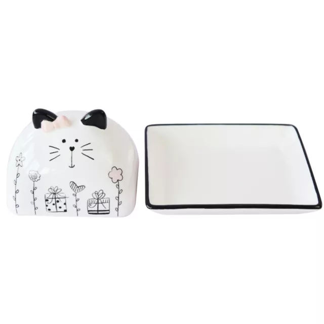 Plato de mantequilla de cerámica para gato con tapa - contenedor de queso de porcelana para cocina-FO
