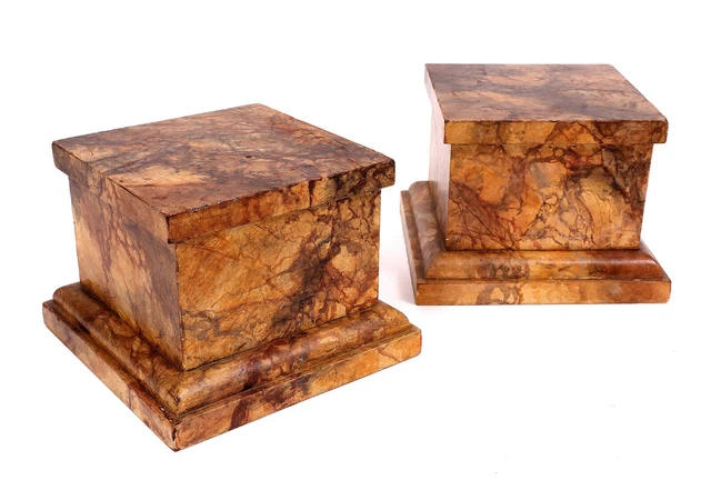 Antique Pair of Rare Hand Painted Faux Marble Plinths Pedestals