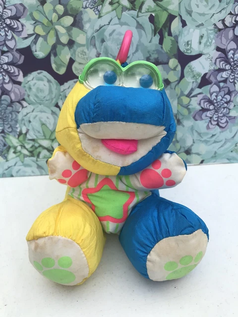 Fisher Price Puffalumps Dinosaur Plush VTG Pink 8" Rattle Eyes 1991 Stuffed Toy