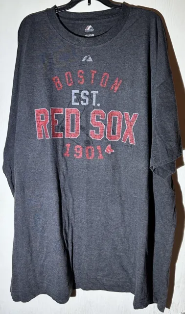 Camiseta de béisbol gris Majestic Establecido 1901 de los Medias Rojas de Boston MLB talla 5XL
