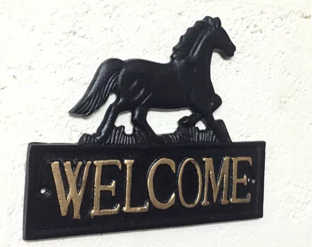 Welcome Sign Horse Cast Iron Wall Mount Plaque Large 19cm x 16cm Traditional 2