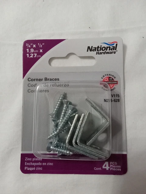 National Hardware N275-628 Zinc-Plated Steel Corner Braces 3/4 x 1/2 in.  4 pack