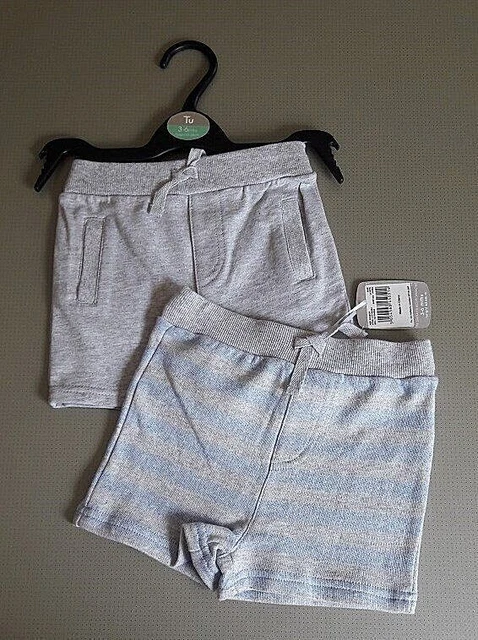 NUOVI pantaloncini in maglia ex store (TU) 0-3 mesi ragazzi confezione da 2 100% cotone nuovi con etichetta