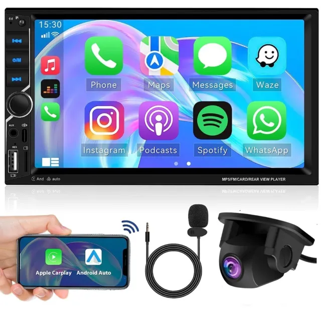 CAM+Wireless Apple CarPlay Android Auto 7" Double DIN Car Stereo Radio Bluetooth