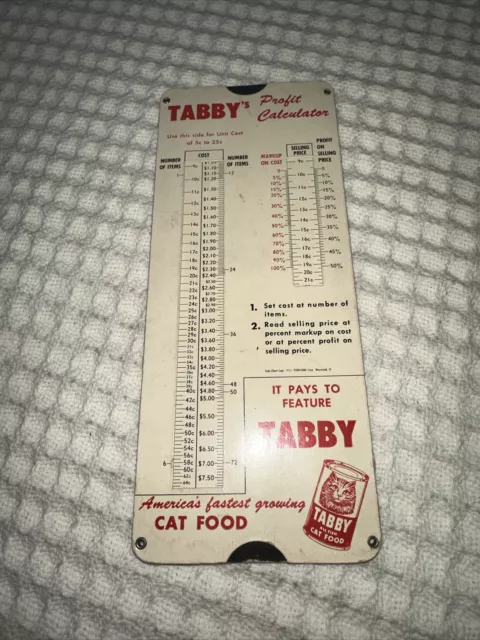 1951 Tabby Cat Food Profit Calculator Advertising RARE Sliding cardstock vintage