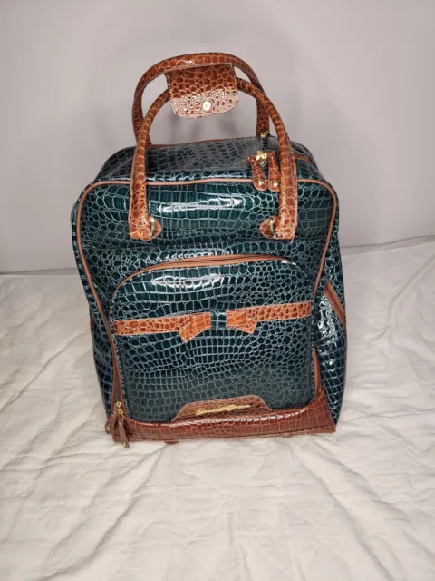 Samantha Brown Turquoise Croco Embossed  Rolling Carry-on Suitcase 20x16x9