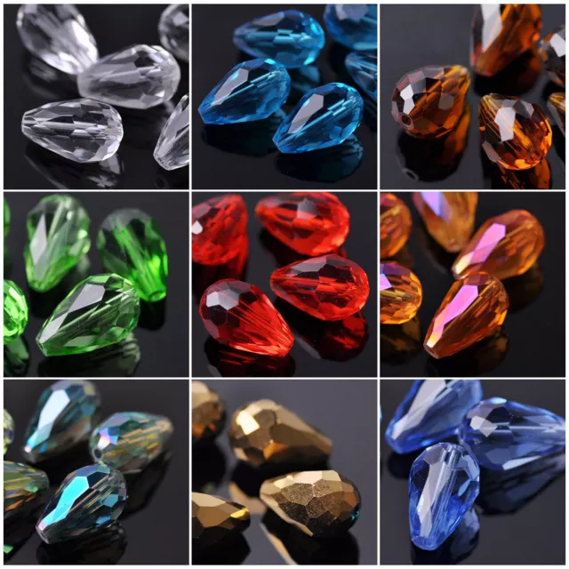 10pcs 18x12mm Teardrop Faceted Crystal Glass Loose Beads for DIY Jewelry Making