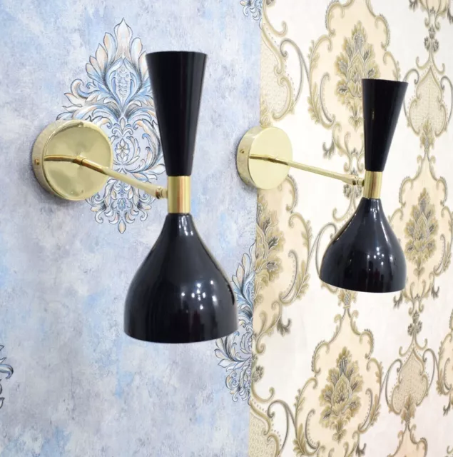 Pair of  Wall Lamp Italian Mid-Century Stilnovo Inspired Brass Sconce Wall Lamp