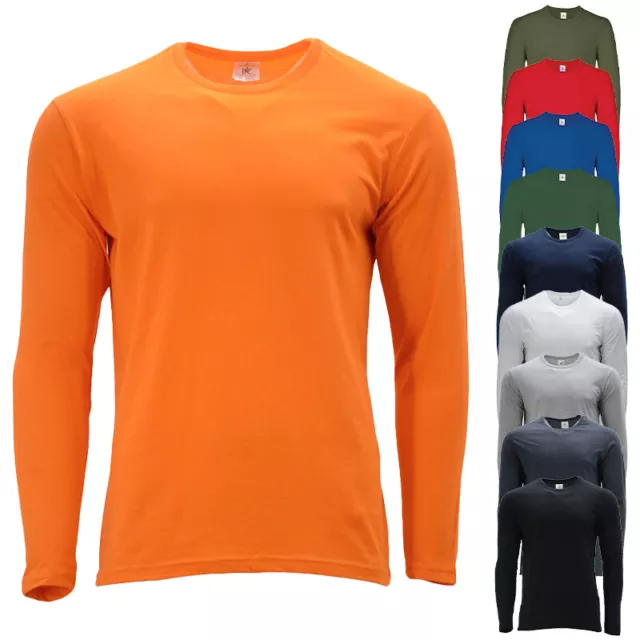 Mens T Shirts Crew Neck Regular Fit Long Sleeve Casual Plain Cotton Tees S - 3XL