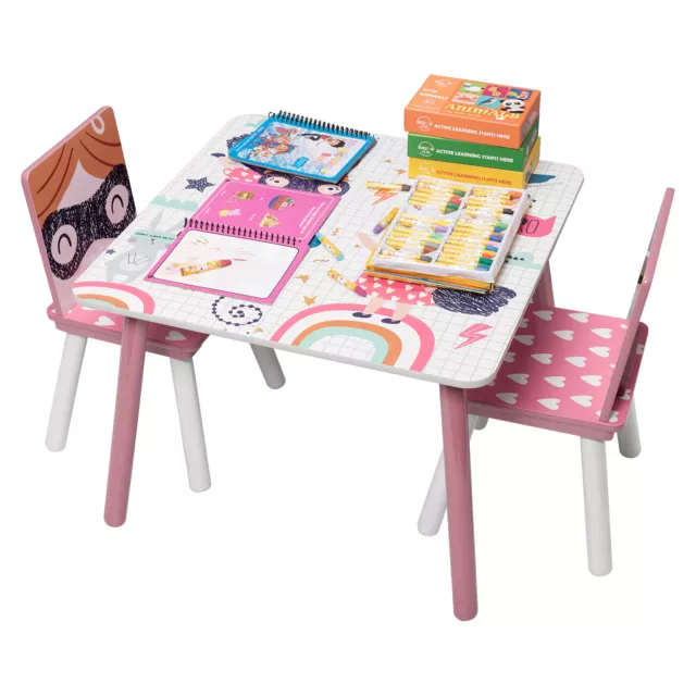 Kindersitzgruppe Kindertisch mit 2 Stühle Kinder Möbelset Maltisch Rosa as MDF