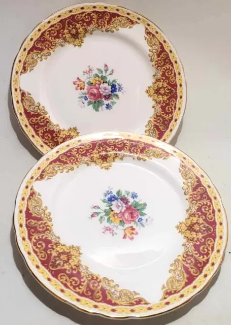 2X Vintage Aynsley English China Red & Gold Floral Tea Plates Afternoon Tea