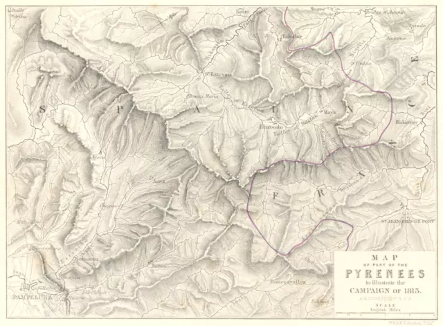 PYRENEES. Map Illustrating the 1813 campaign. Napoleonic Wars. Pamplona 1848