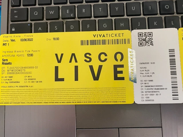 Vendo 2 Biglietti  Pit 1 Concerto Vasco Rossi Firenze 3 Giugno 2