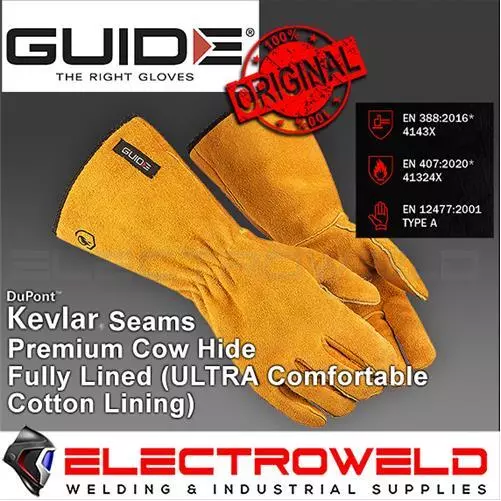 GUIDE 3569 Gauntlet Welding Gloves, Mig MMA Stick, Leather Welder Heat Resistant