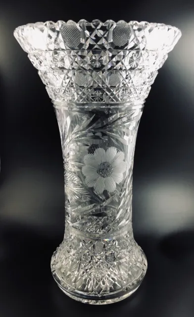 Antique Keifer Bros. ABP American Brilliant Cut Glass ALMAT Pattern 16" Vase