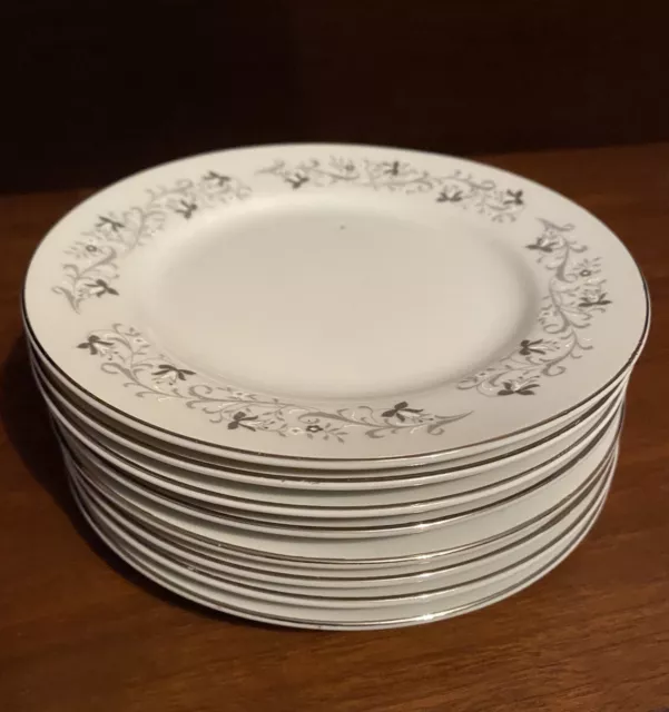 Moon Mist 3000 Dessert/Bread & Butter Plates Set Of 8 White Silver Leaves Japan