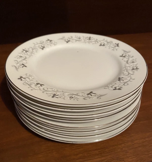 Moon Mist 3000 Dessert/Bread & Butter Plates Set Of 8 White Silver Leaves Japan