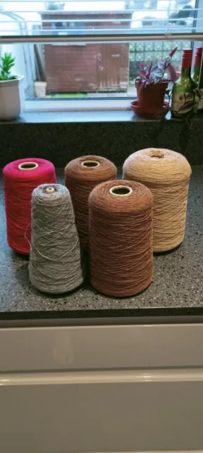 Knitting Machine Acrylic Wool Cones x 5 Job Lot Bundle Mixed Yarn Crafts