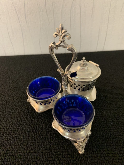 Salière Vintage En Métal Argenté Et Verre – 2 Compartiments – Déco Art De La Table Années 1920-1940
