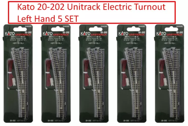 Kato 20-202 N Scale Unitrack Electric Turnout #6 Left Hand 5 SET