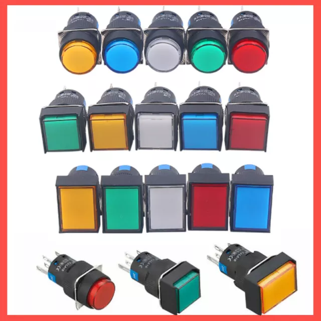 16mm Push Button Switch Latching Momentary On / Off White Red Green Blue Yellow