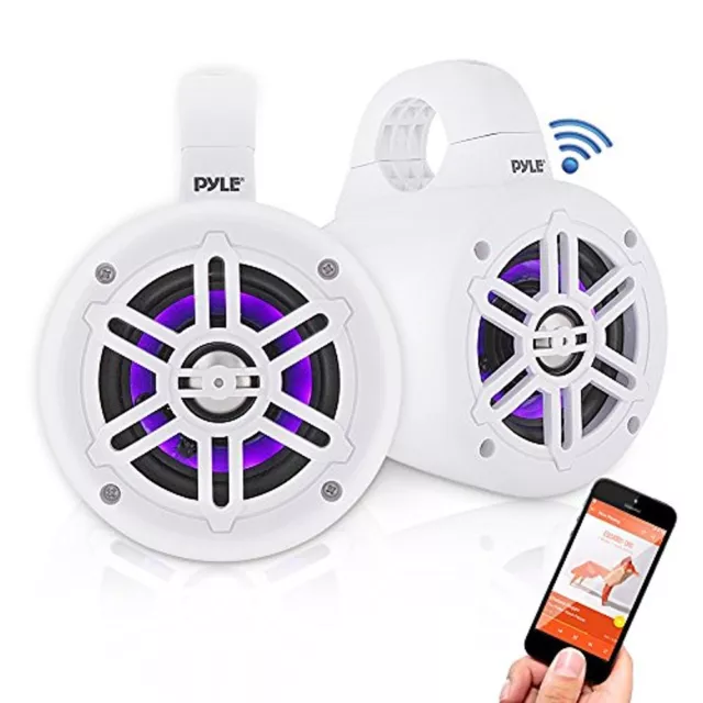 Pyle Bluetooth White Waterproof Marine Wakeboard Tower LED 4" Speakers (Pair)