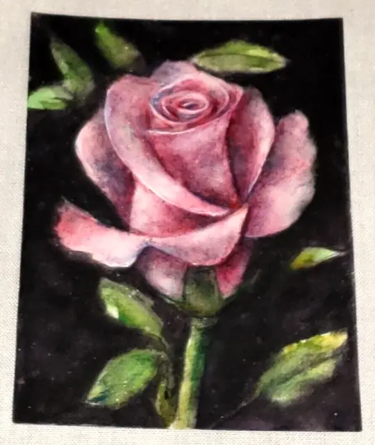 Original ACEO WATERCOLOR PAINTING PINK ROSE FLOWER ART CARD by Natalja Picugina