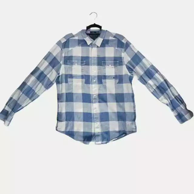 American Rag Mens Plaid Button Down Shirt, Long Sleeve, Blue, White L NWOT