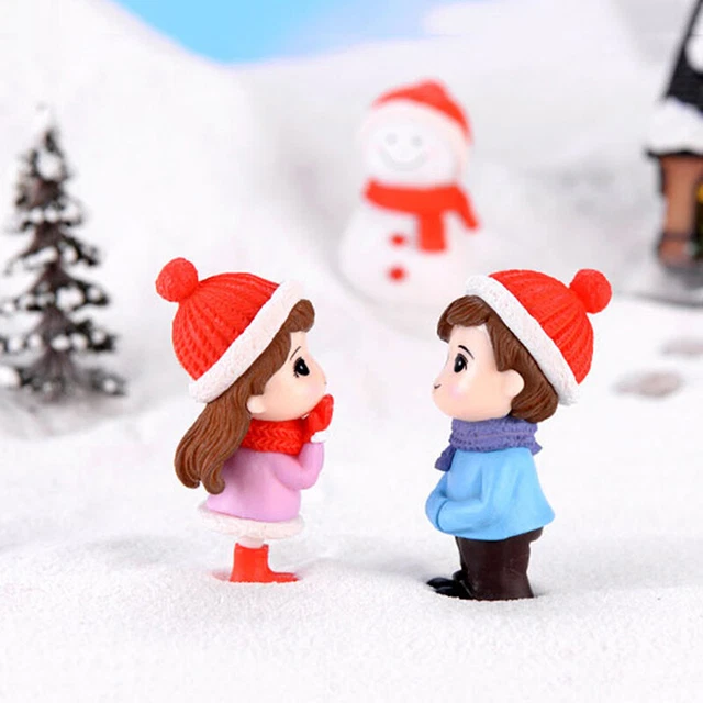 Winter Couple DIY Mini Miniature Figurine Snowman Micro Landscape Garden Dec ❤XH