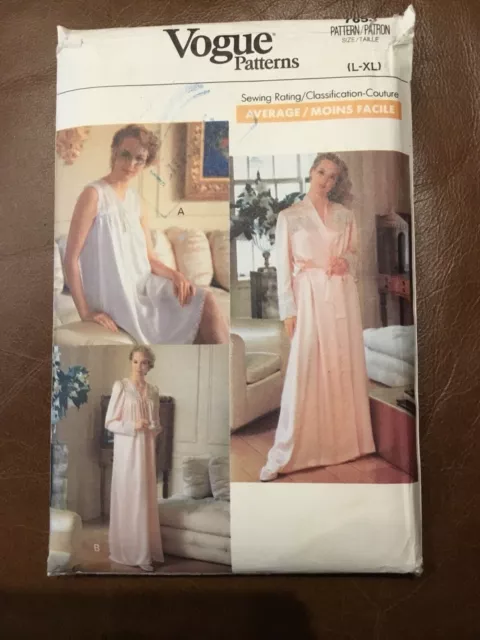 Vogue Sewing Pattern 7653 misses night gown robe lace insets Sz L - XL Uncut