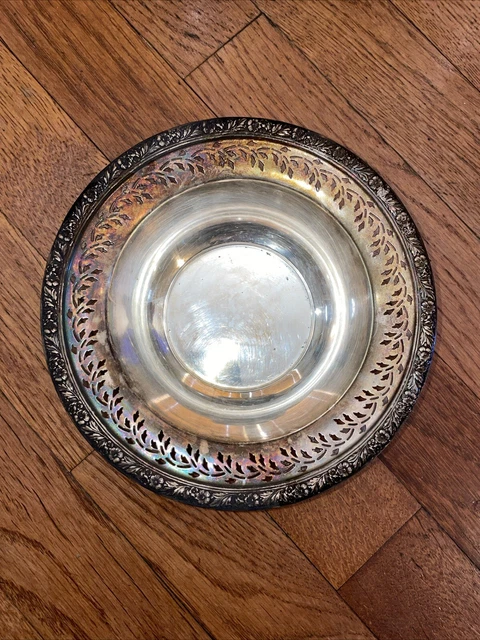 Wallaceページ VINTAGE WALLACE SILVER Plate Rose Floral Trim Bowl/Candy