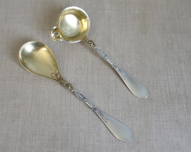 LOUCHE & CUILLERE à SAUCE/CREME ARGENT MASSIF Fin XIXe sterling silver sauce set