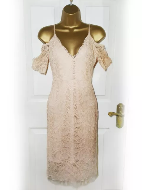 GUESS PEACH NUDE Cold Shoulder Lace Midi Dress Size S 6 10 BNWT 49.99 PicClick UK