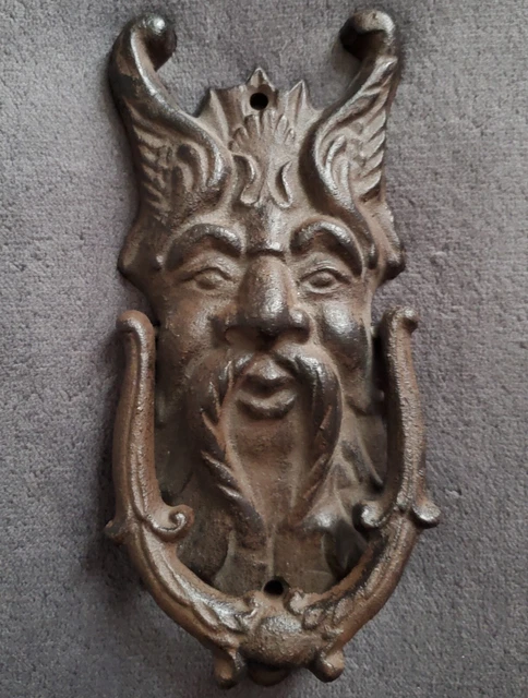 Cast Iron Door Knocker Gothic Greenman Face Pagan Plaque Gargoyle Witchy Goth
