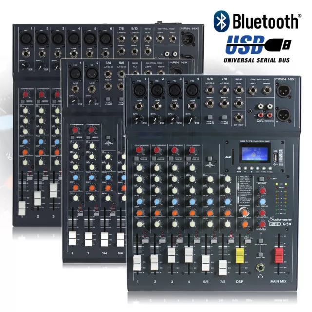 CHOICE Studiomaster CLUB XS 6 8 10 Channel PA Mixer Desk USB Bluetooth Playback