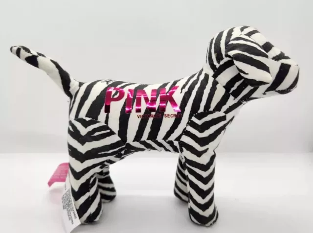 Victoria's Secret Pink Line Dog Zebra Print Blk/WHT Stuffed Plush