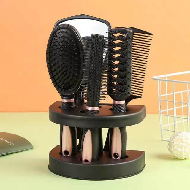 5Pcs Mirror Stand Holder Massage Comb Hair Brush Comb Mirror Set Women O8V8