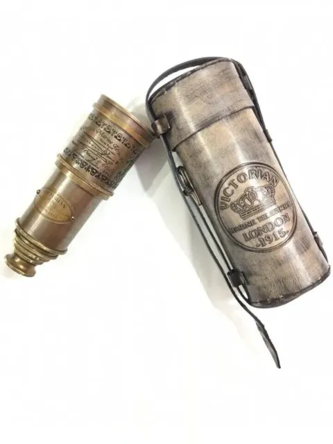 18" Brass Victorian Telescope Nautical Maritime Spyglass in Leather Cover
