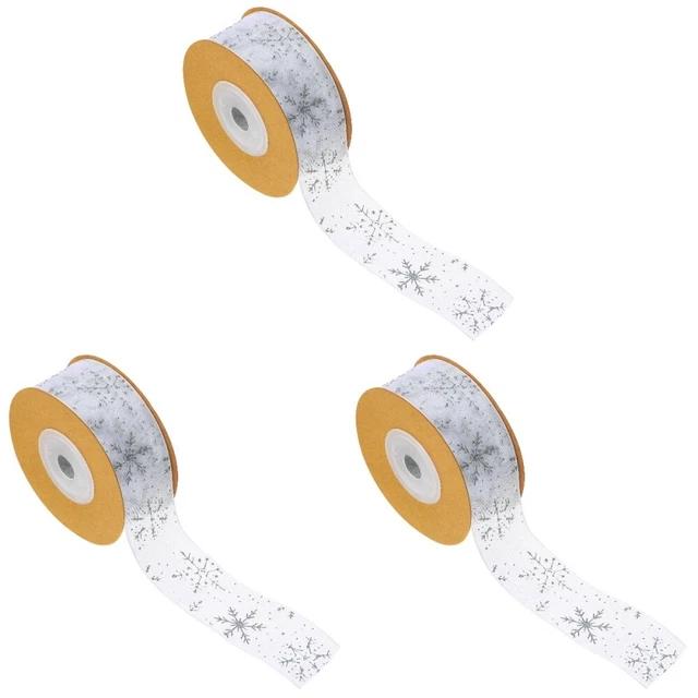 3 Rolls Craft Organza Ribbon Christmas Wired Transparent Snowflake Printing